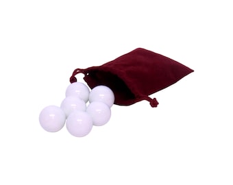AmishToyBox.com 6 White Glass Marbles - Large 1" (25mm) Diameter - Comes in a Drawstring Carry Pouch
