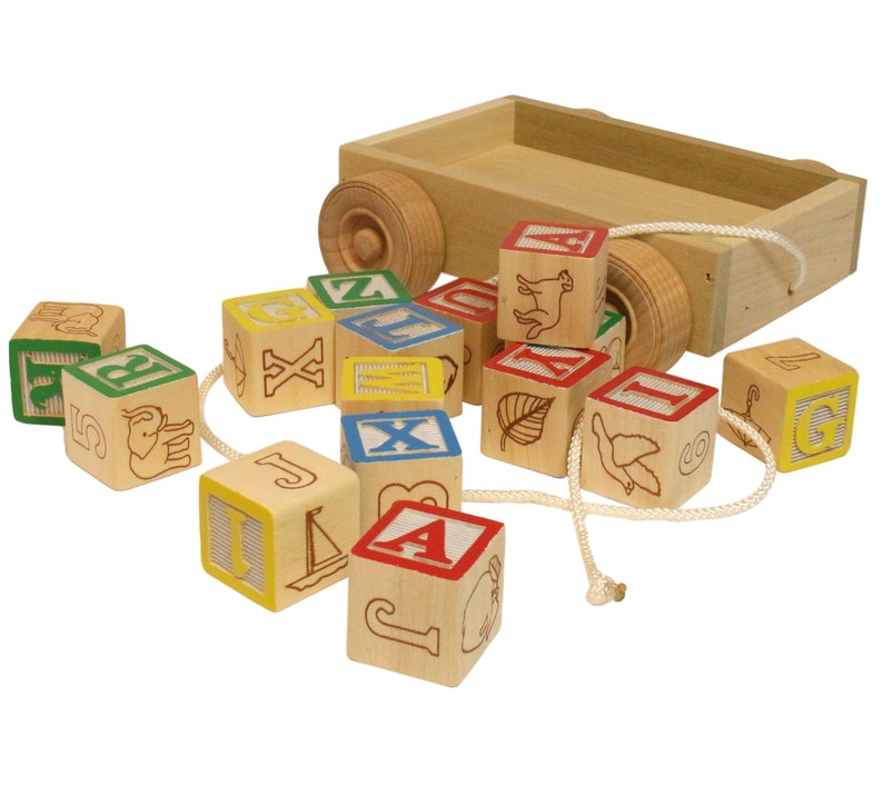 Wooden ABC Block Toddler PullString Wagon Toy Etsy
