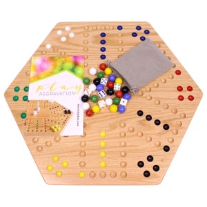 Double-Sided Aggravation Board Game, Solid Oak-Wood with Hand-Painted Holes image 3