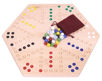 AmishToyBox.com Aggravation Wahoo Marble Board Game Set - Double-Sided - Hand Painted Wooden Family Board Game