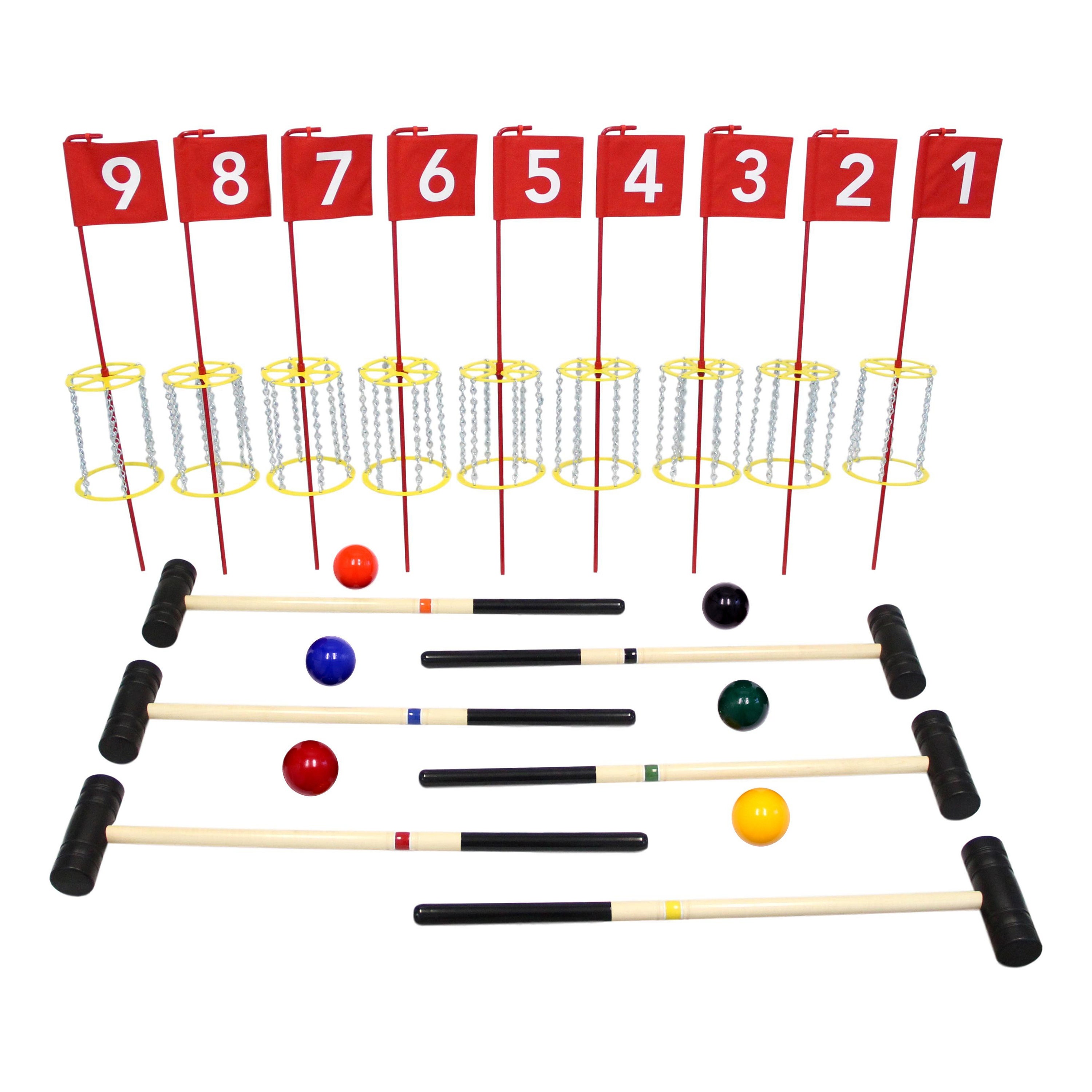 8 Player Croquet Set Amish-Made In Wood Rack With 28"" Handles