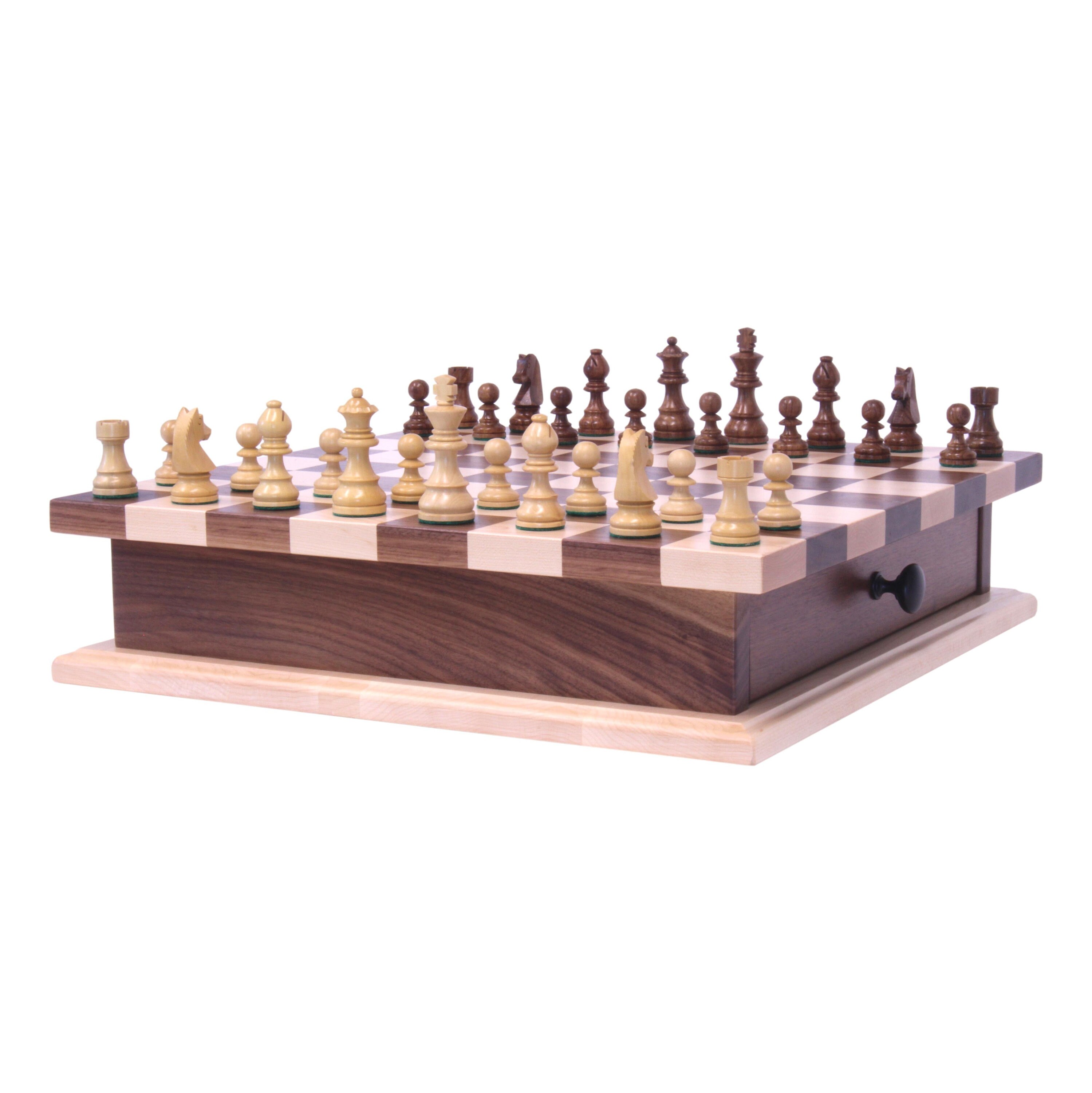 Amish Walnut and Maple Wood Checker and Chess Set with Storage In-Stock