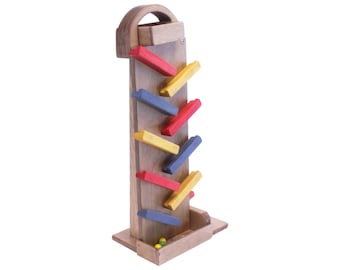 AmishToyBox.com Wooden Marble Launcher Toy with Glass Marbles, Amish-Made