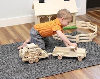 AmishToyBox.com Log Truck Wooden Toy - Amish-Made in Lancaster County,  Pennsylvania - with 6 Removable Logs