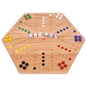 Double-Sided Aggravation Board Game, Solid Oak-Wood with Hand-Painted Holes image 1