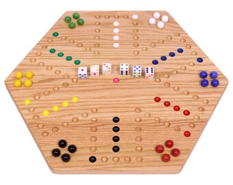 Double-Sided Aggravation Board Game, Solid Oak-Wood with Hand-Painted Holes