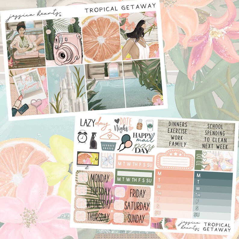 Tropical Getaway Sticker Kit Fits Erin Condren Vertical Life Planner