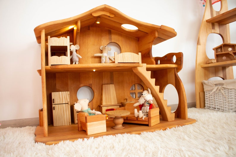 Maileg Furniture Dollhouse with Fireplace 1:12 Scale 1st Birthday Chrismas kids gift Waldorf dollhouse Alder-Wood Fairy house Dollhouse kit image 7