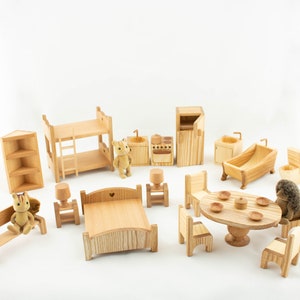 Wooden toy furniture Christmas kids gift 1st Birthday Niece Furniture set 1:16 Scale Wooden eco toy furniture Toy furniture for dollhouse