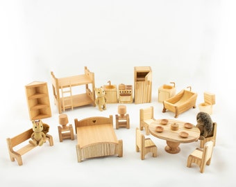 Wooden toy furniture Christmas kids gift 1st Birthday Niece Furniture set 1:16 Scale Wooden eco toy furniture Toy furniture for dollhouse