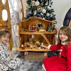 Large Dollhouse with Fireplace & Furniture 1:16 Scale Christmas kids gift 1st Birthday Niece gift Alder-Wood Fairy Forest Creatures