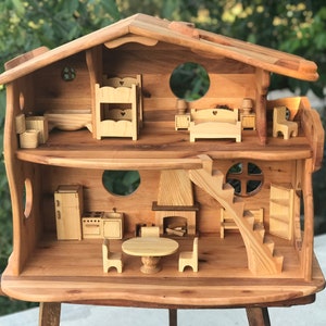 Large Dollhouse with Fireplace & Furniture 1:16 Scale Christmas kids gift 1st Birthday Niece gift Alder-Wood Fairy Forest Creatures