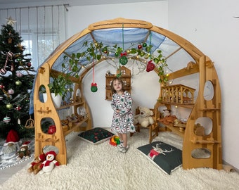 Waldorf Playstand Navidad Niños Regalos 1er Cumpleaños Tienda de juegos Interior Patio de juegos Estante de madera Casa de juegos Tienda para niños Limonada plegable Montessori