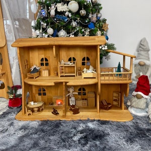 Large Alder wood Dollhouse Christmas gift for kid 1/16 Dollhouse with Furniture Wooden eco toys Personalized Dollhouse kit