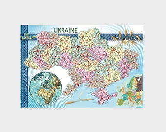 Ukraine Map Wall decor Large Political Administrative Map of Ukraine Fabric Print with cities towns Travellers Ukrainian Housewarming Gift