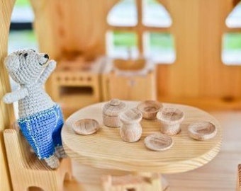 Wooden Kitchen Dish Set Dishes for doll Waldorf toys Wooden toy dishes Wooden Eco Toys Montessori waldorf toy Miniature dishes