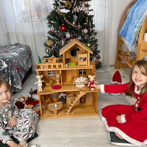 Wooden Dollhouse Kit Christmas Kids Gifts Birthday Maileg furniture Alder wood Dollhouse 1:12 Scale Montessori waldorf toy