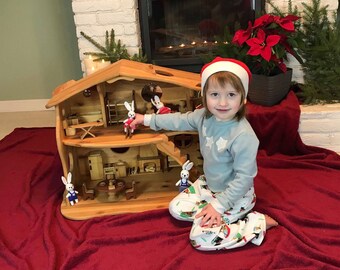 Regalo para niños, casa de muñecas Waldorf de madera, regalo de