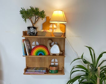 Waldorf books toy wall shelf Wooden Dollhouse kit  1st Birthday Gift Playhouse Nursery book storage montessori shelf toy Kids bedroom