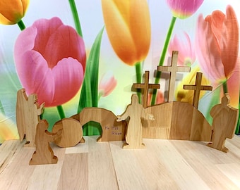Resurrection scene Easter decor religious Easter nativity set Easter display Tomb was empty Story of Jesus Resurrection He is Risen Calvary