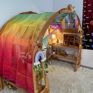 Rainbow fabric Large Playstand Canopy Christmas 1st Birthday gift Striped Scarf, Waldorf Chiffon fabric Canopy for playhouse Montessori