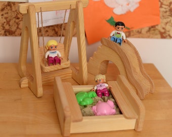 Maileg Furniture Dollhouse montessori Wooden toy set of sandbox swing slide Christmas Kids Gifts Birthday dollhouse accessories waldorf