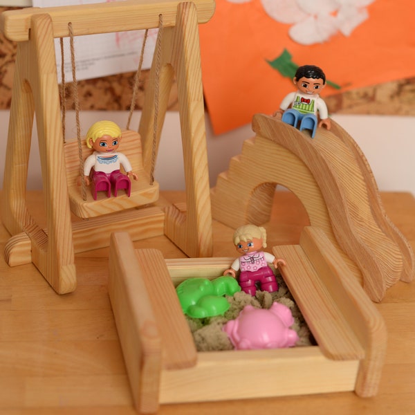 Maileg Furniture Dollhouse montessori Wooden toy set of sandbox swing slide Christmas Kids Gifts Birthday dollhouse accessories waldorf