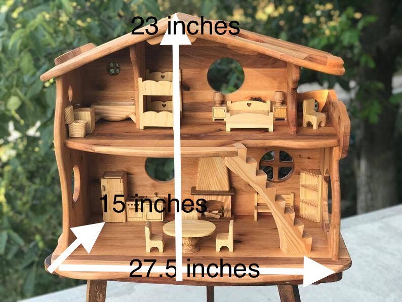 Large Dollhouse with Fireplace & Furniture 1:16 Scale Christmas kids gift 1st Birthday Niece gift Alder-Wood Fairy Forest Creatures image 6
