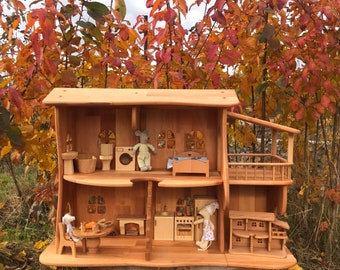 Maileg Möbel Puppenhaus Weihnachten Kinder Geschenke 1. Geburtstag Puppenhaus aus Erlenholz mit Kamin Puppenhaus-Bausatz Öko-Puppenhaus-Bausatz aus Holz