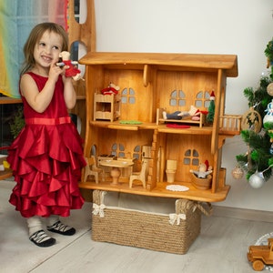 Maileg dollhouse kids gift Waldorf dollhouse kit With furniture Christmas kids gift 1st Birthdfay Alder Wood 1:12 Scale Handmade Wooden toy