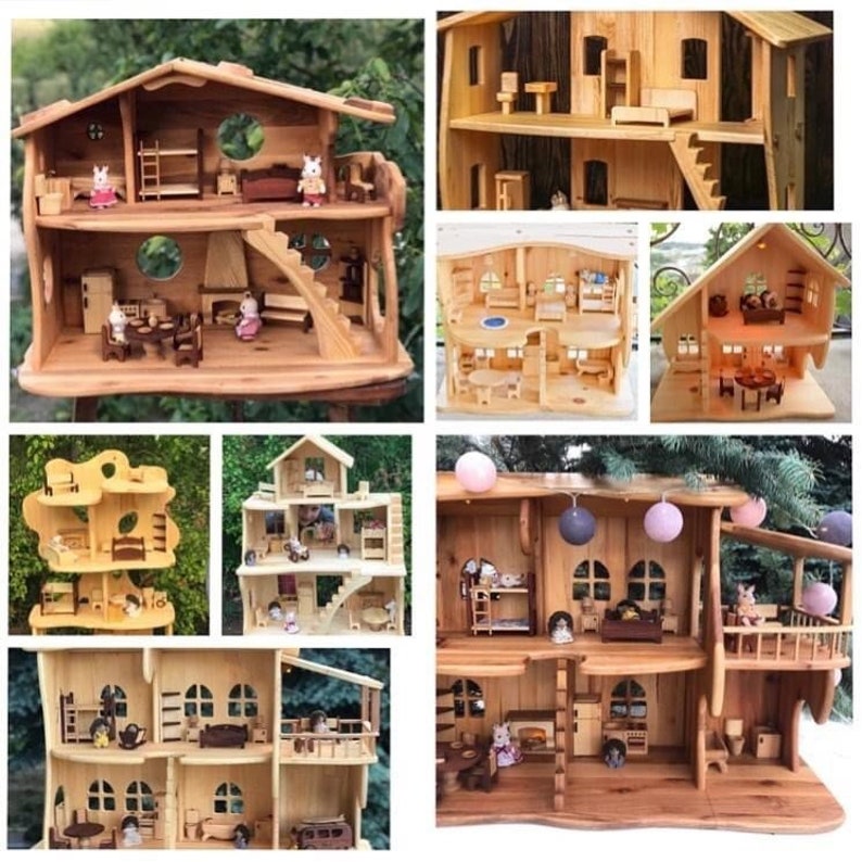 Waldorf Wooden Dollhouse Wall Shelf 1st Birthday Gift Playhouse Nursery book storage montessori shelf toy storage Dollhouse kit Kids bedroom image 10