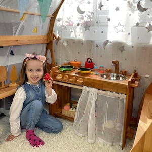 Cucina giocattolo in legno Regalo per bambini Giocattolo fornello e lavello Cucina per bambini Cucina Waldorf Set da gioco in legno Cucina Montessori Waldorf