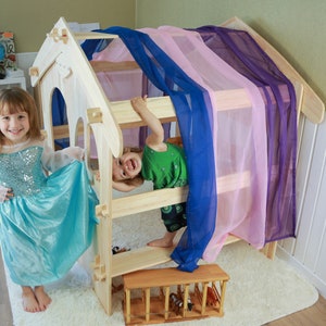 Dark blue with silver stars tulle fabric Kids Gifts Stars fabric Playstand Canopy Seasonal Decoration playhouse Montessori shelf image 8
