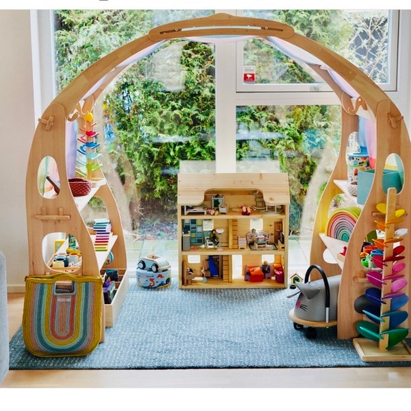 Support de jeu Waldorf, cadeaux de Noël pour enfants, tente de jeu pour le 1er anniversaire, aire de jeux intérieure, étagère en bois, maison de jeu, magasin pour enfants, limonade pliable Montessori