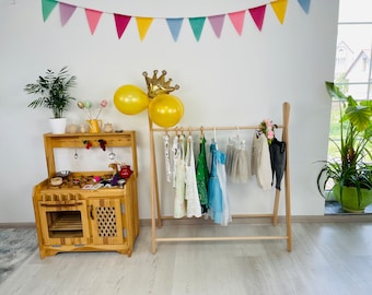 Kleiderständer Kleinkind Baby Holz Montessori Möbel Kinderzimmer Dekor Dress Up Station Lagerung Geschenk Nichte Kinder Schrank Kleinkind Kleiderschrank