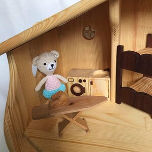 Wooden ironing board and iron Birthday gift for kid Dollhouse furniture Montessori waldorf toy Dollhouse accessories, Miniature Furniture image 8