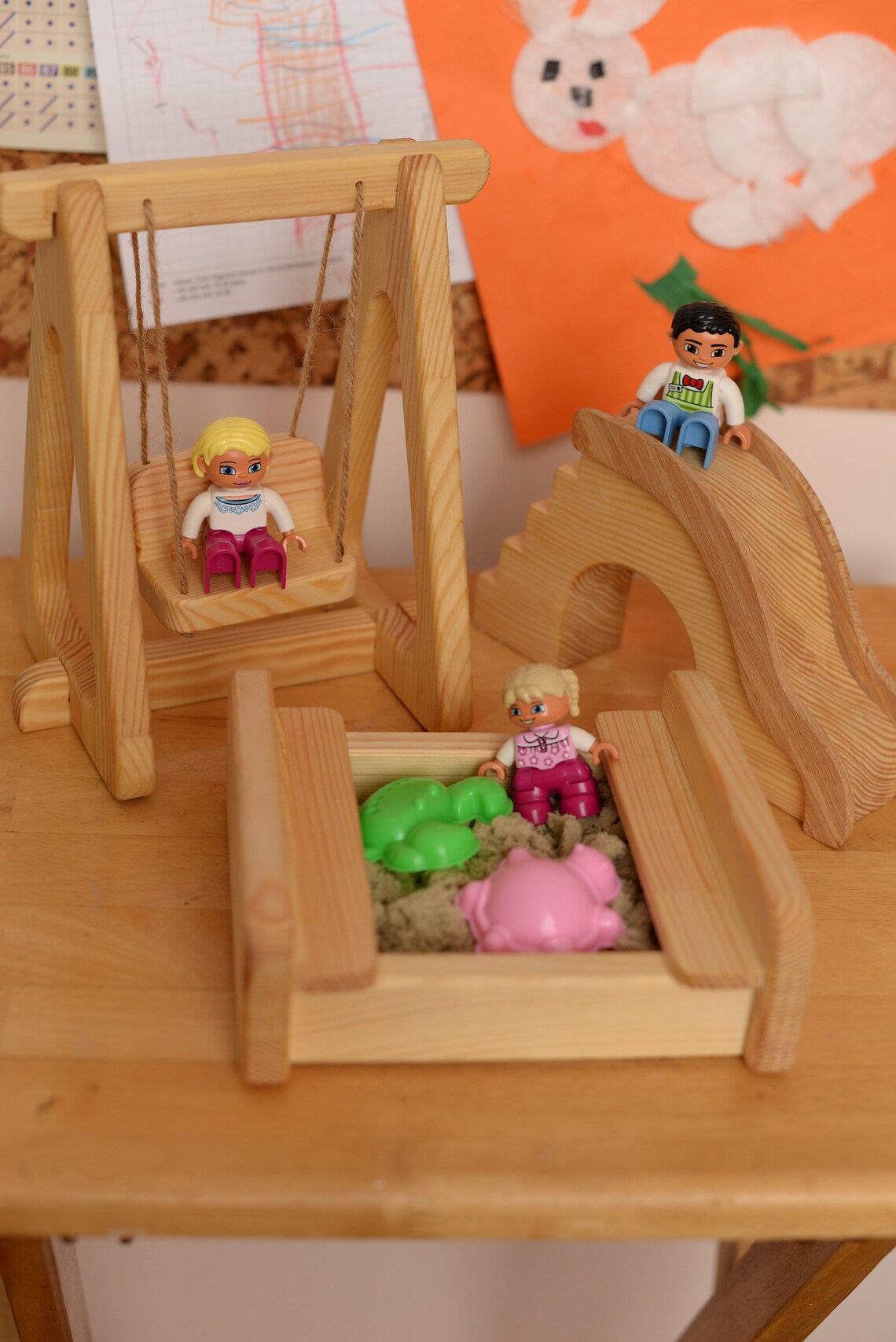 Wooden toy sandbox swing Slide Wooden dollhouse Montessori Etsy