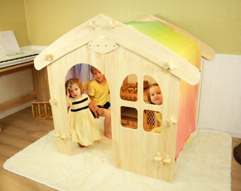 Waldorf playhouse, 1st Birthday Gift, Wooden Large Play Stands Wooden Play Tents Montessori Shelf Wooden Store, Foldable Lemonade Stand