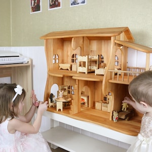 Large Alder wood Dollhouse Christmas gift for kid 1/16 Dollhouse with Furniture Wooden eco toys Personalized Dollhouse kit