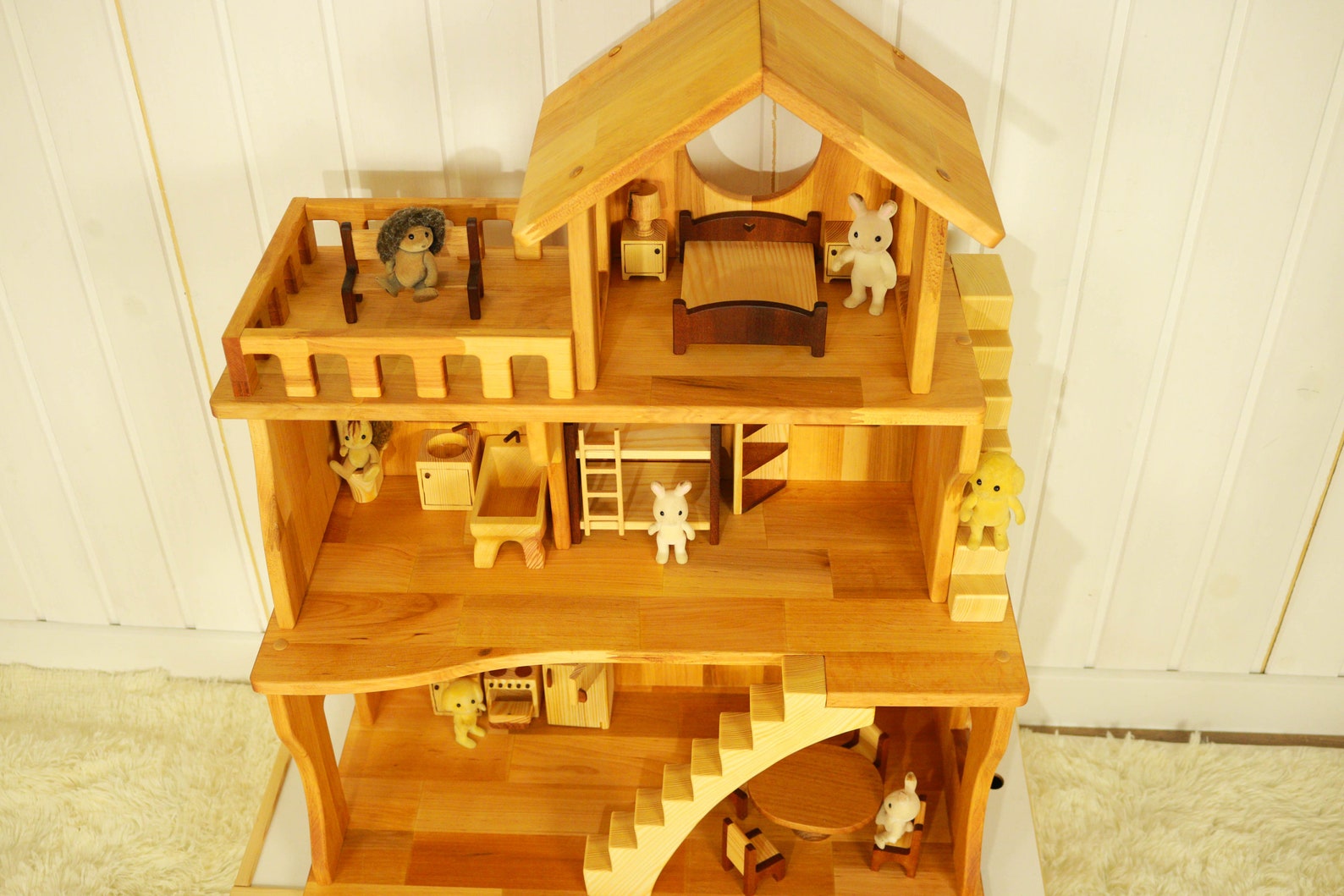 Large Wooden Dollhouse Kit Dollhouse with Red wood furniture Etsy