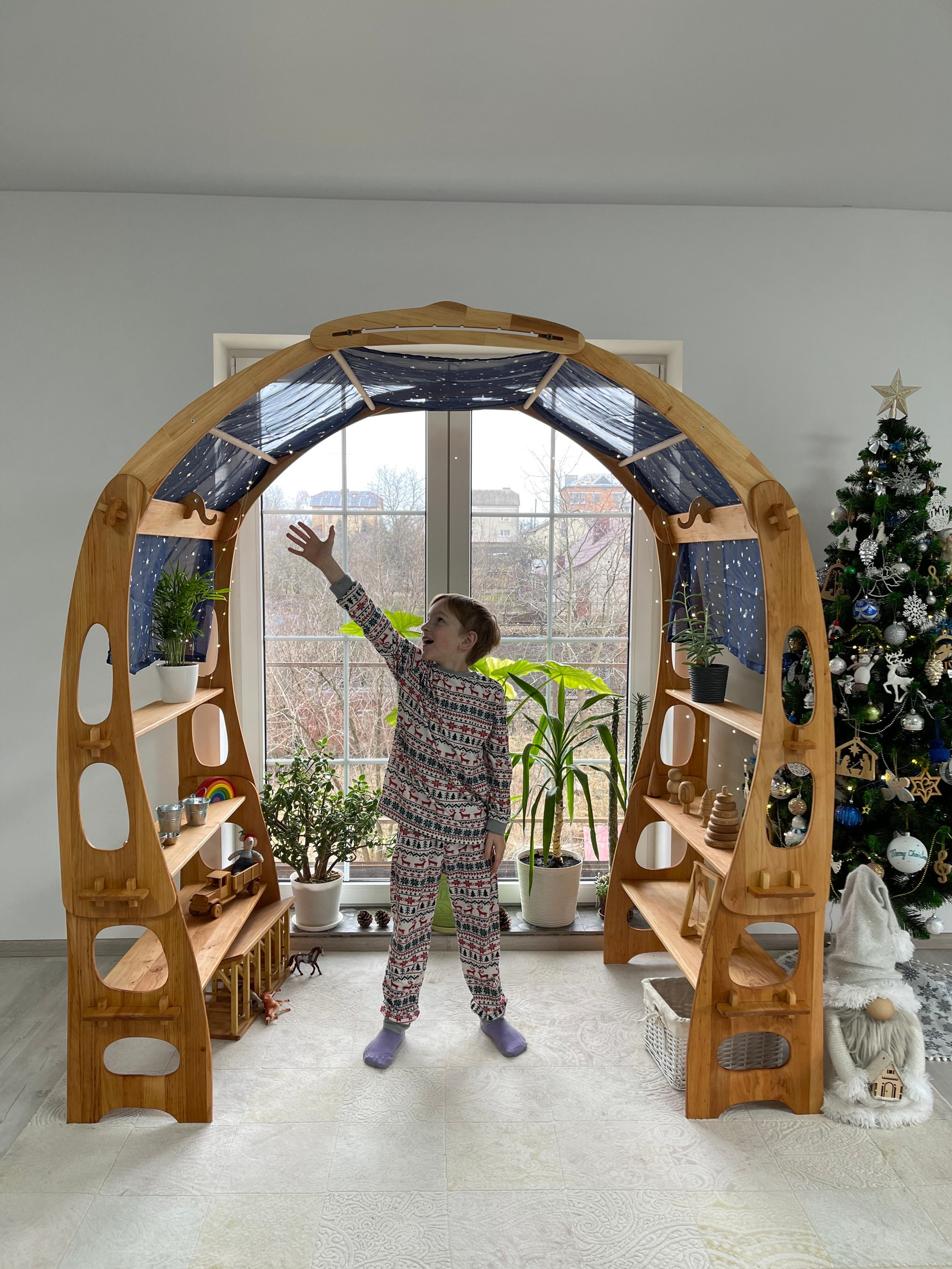 Christmas Kids Gift Wooden Toy Shelf Indoor Playground 3 Shelves