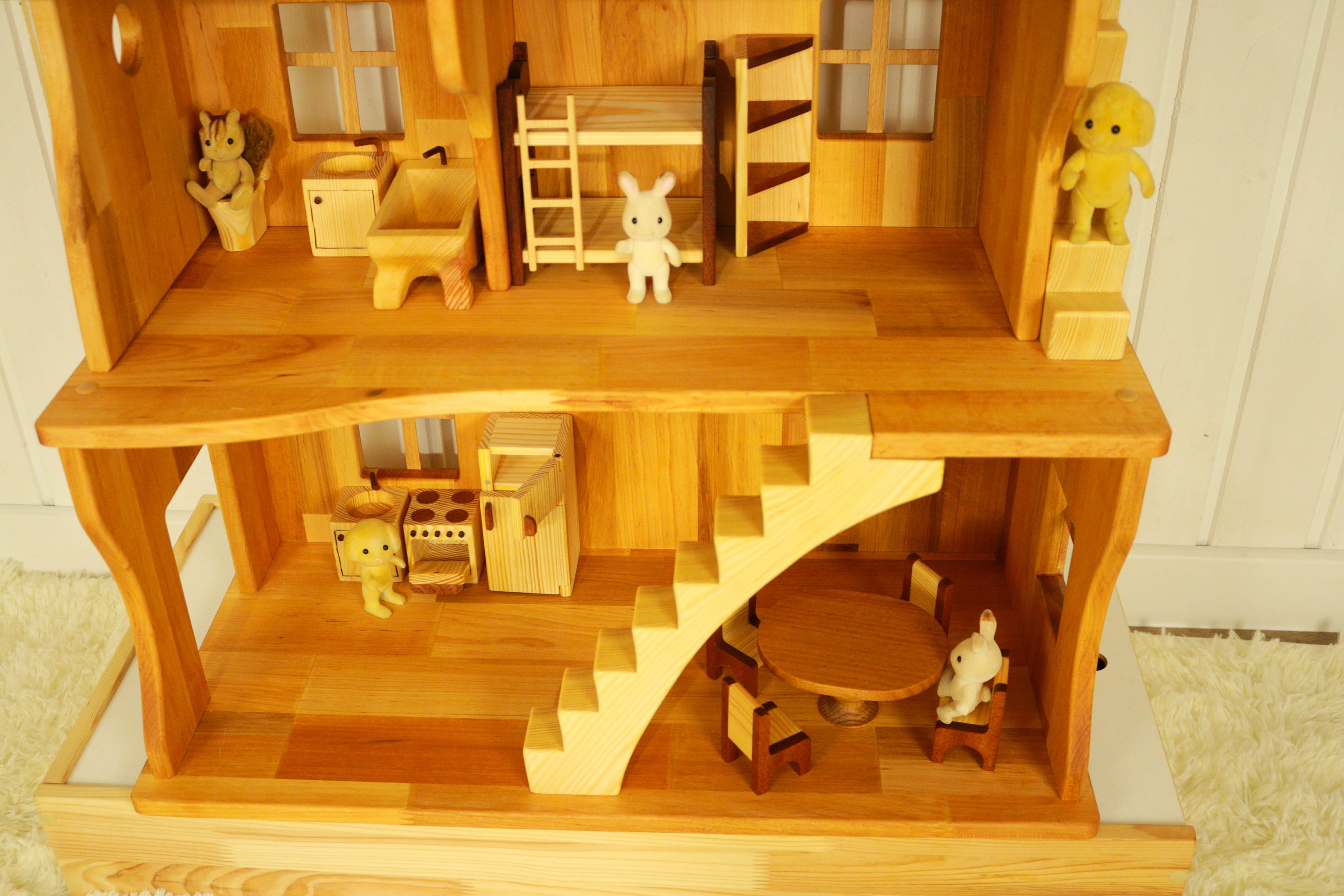 Large Wooden Dollhouse Kit Dollhouse with Red wood furniture Etsy