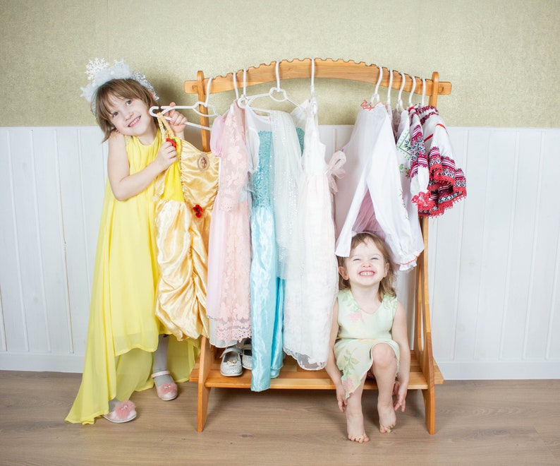 Kind Große Montessori Kleidung 46-Zoll-Rack Holz Kinderzimmer Dekor Dress Up Station Lagerung Geschenk Nichte Kinder Möbel Schrank Kleinkind Kleiderschrank Bild 3