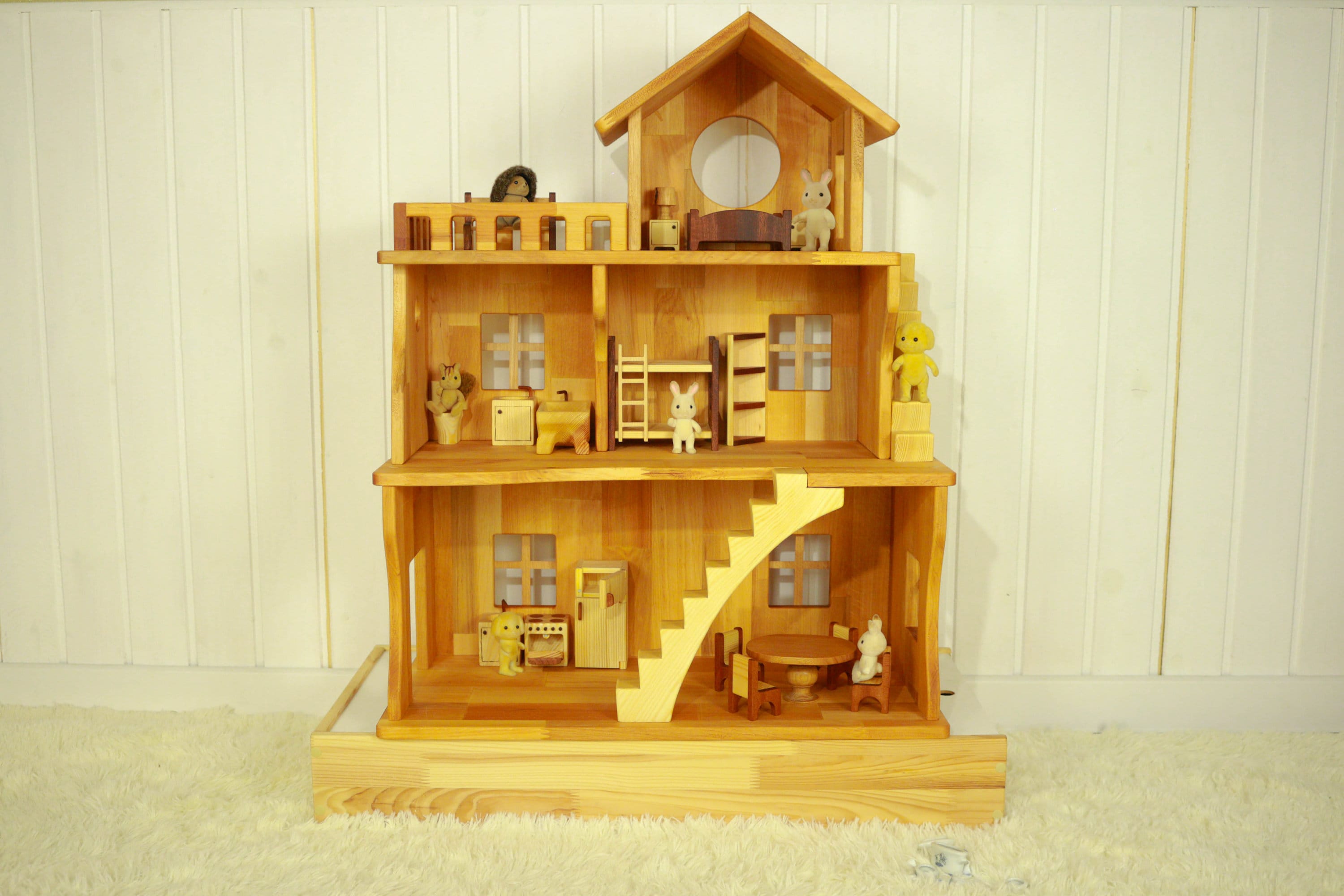 Large Wooden Dollhouse Kit Dollhouse with Red wood furniture Etsy