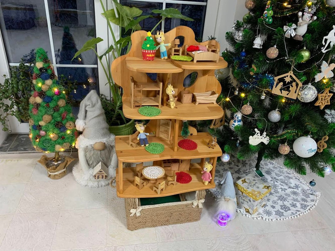 Wooden Dollhouse in a Shape of a Tree Dollhouse Christmas Kids Birthday ...