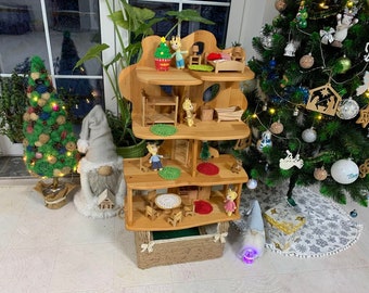 Wooden dollhouse in a shape of a Tree Dollhouse Christmas kids Birthday gift 1:16 Scale Wooden Eco Toy Fairytale dollhouse furniture