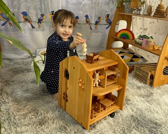 Dollhouse 1:24 scale Christmas kids gift 1st Birthday Niece gift Alder-wood Dollhouse Wooden Personalize Dollhouse kit Montessori waldorf