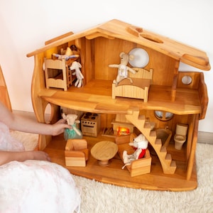 Maileg Furniture Dollhouse with Fireplace 1:12 Scale 1st Birthday Chrismas kids gift Waldorf dollhouse Alder-Wood Fairy house Dollhouse kit image 2