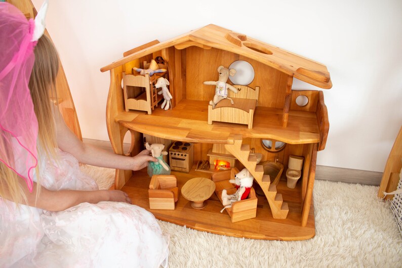 Maileg Furniture Dollhouse with Fireplace 1:12 Scale 1st Birthday Chrismas kids gift Waldorf dollhouse Alder-Wood Fairy house Dollhouse kit image 2