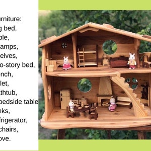 Large Dollhouse with Fireplace & Furniture 1:16 Scale Christmas kids gift 1st Birthday Niece gift Alder-Wood Fairy Forest Creatures image 7